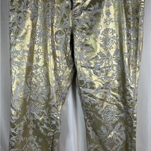 Elegant Womens Gold Brocade Dress Pants